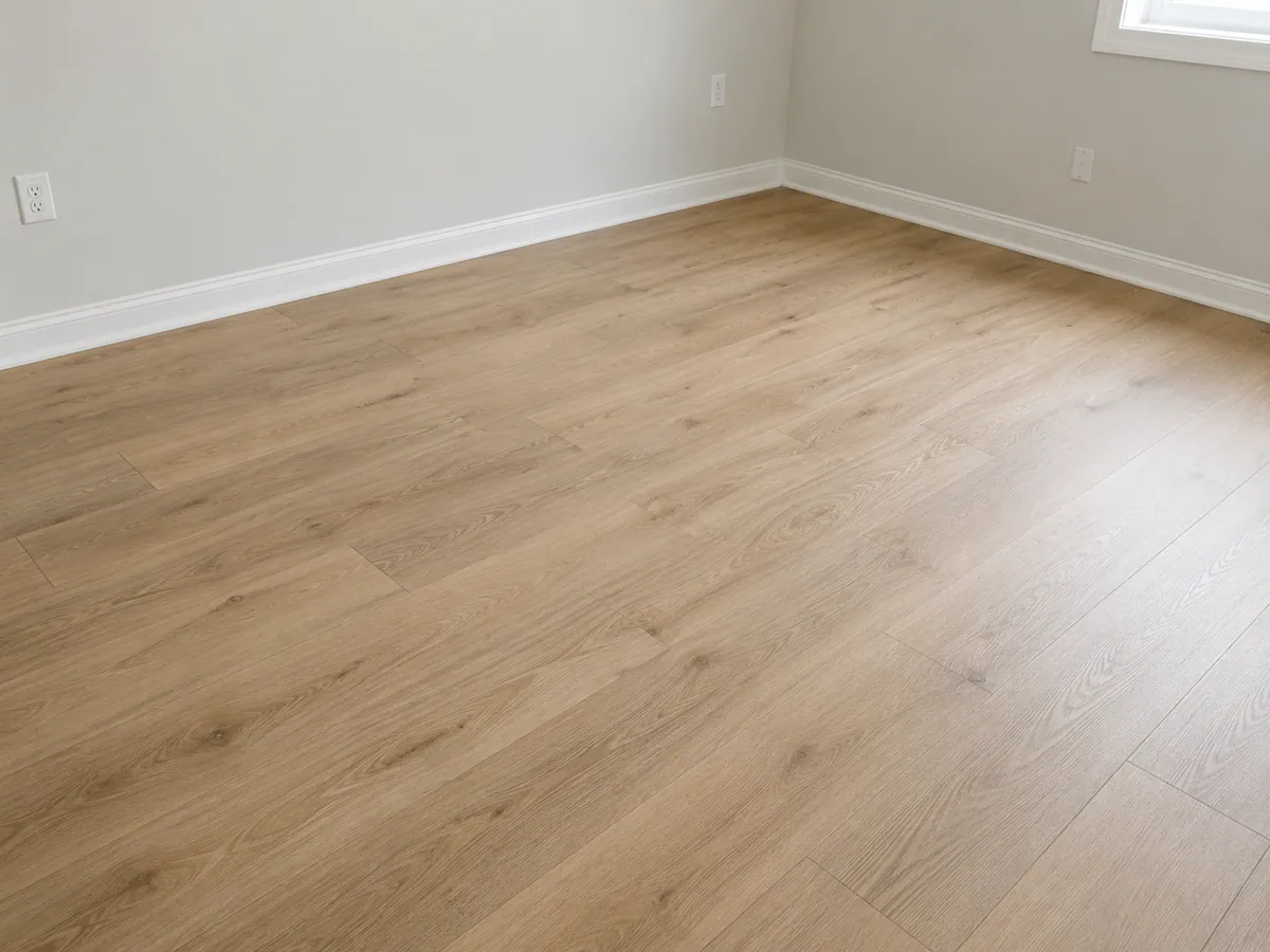 Laminate plank flooring with a wood grain finish