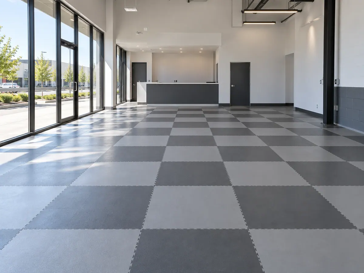 Commercial showroom floor in modular interlocking tiles